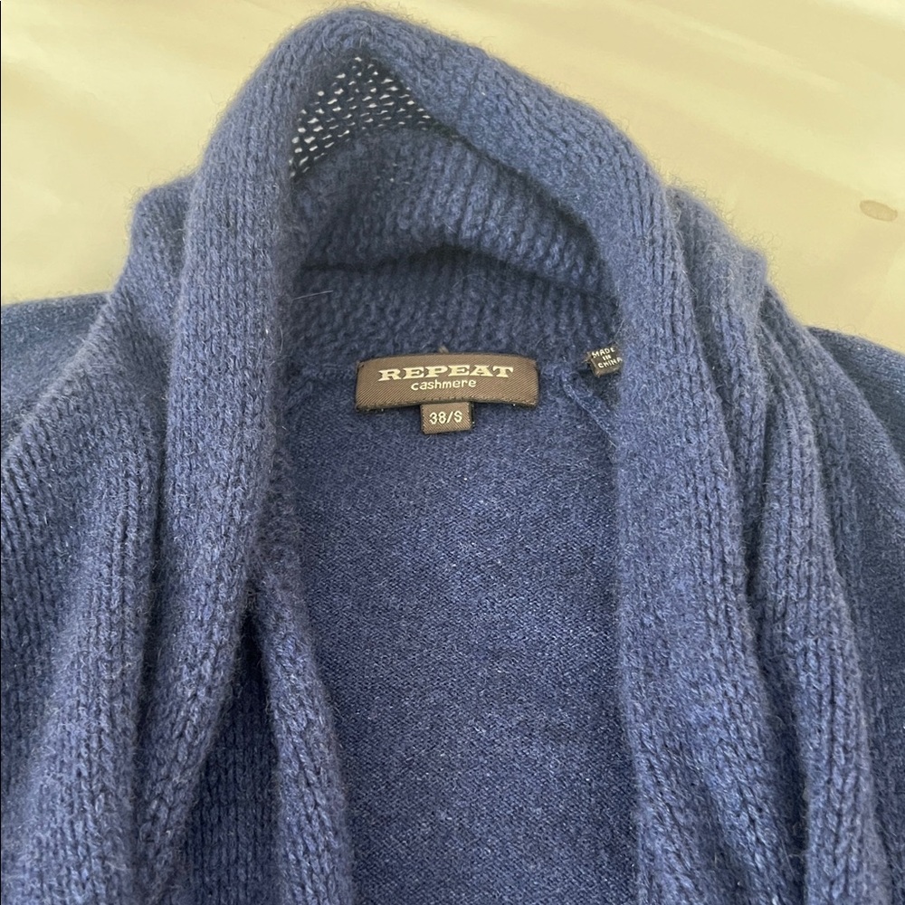 Repeat Cashmere Deep Blue Open-Front Cardigan